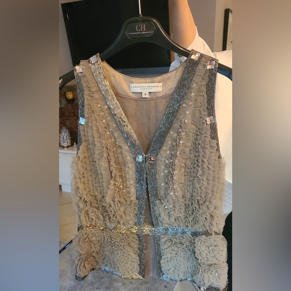 Carolina Herrera Beige and Silver Vest